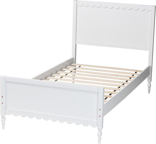 White Rubberwood Twin Platform Bed With Scalloped Edges