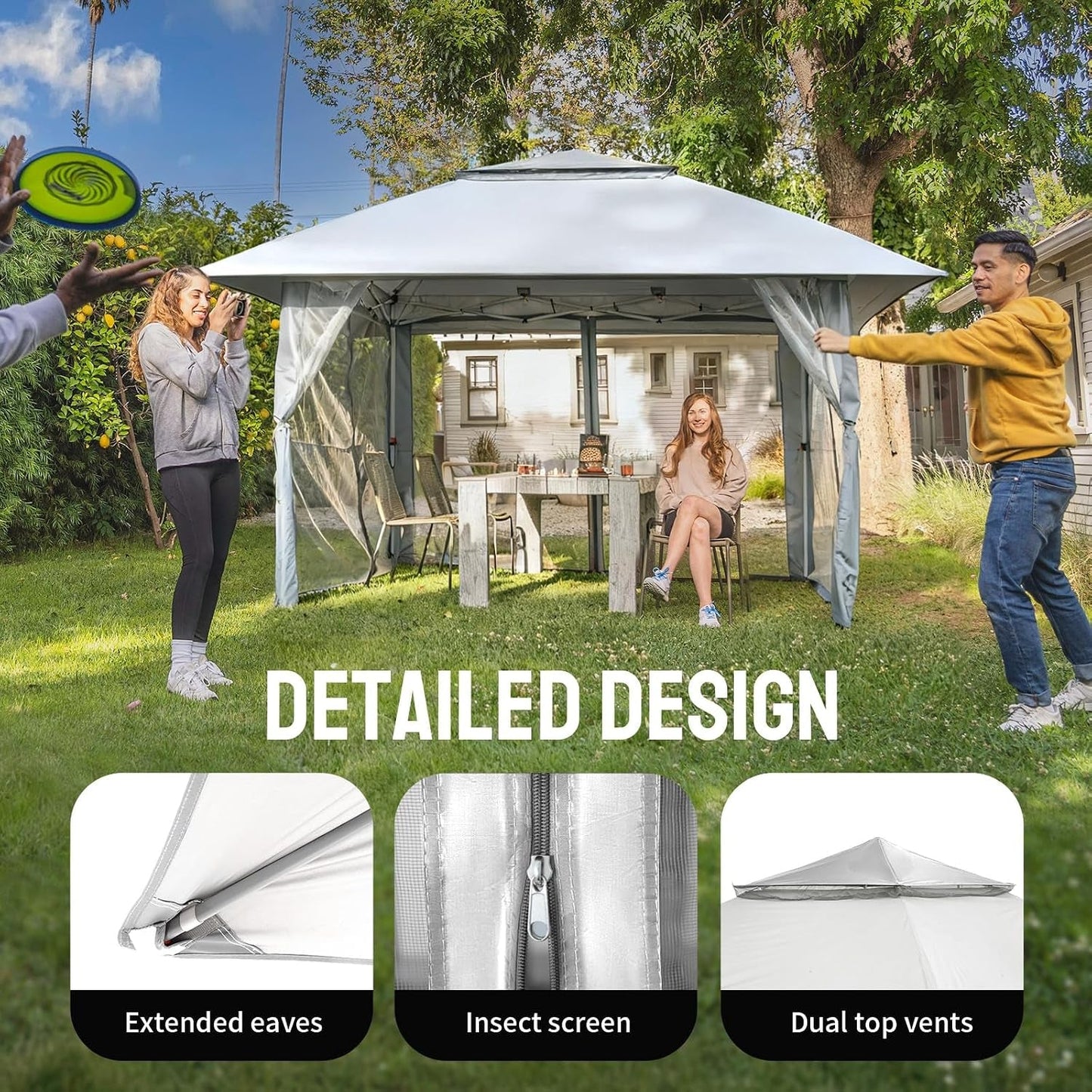 13x13 Pop Up Gazebo White Weatherproofing Durability