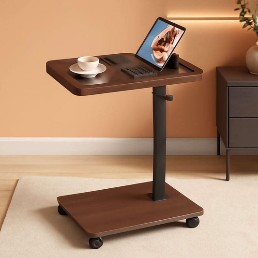 C Shaped End Table Premium Engineered Wood Walnut Finish