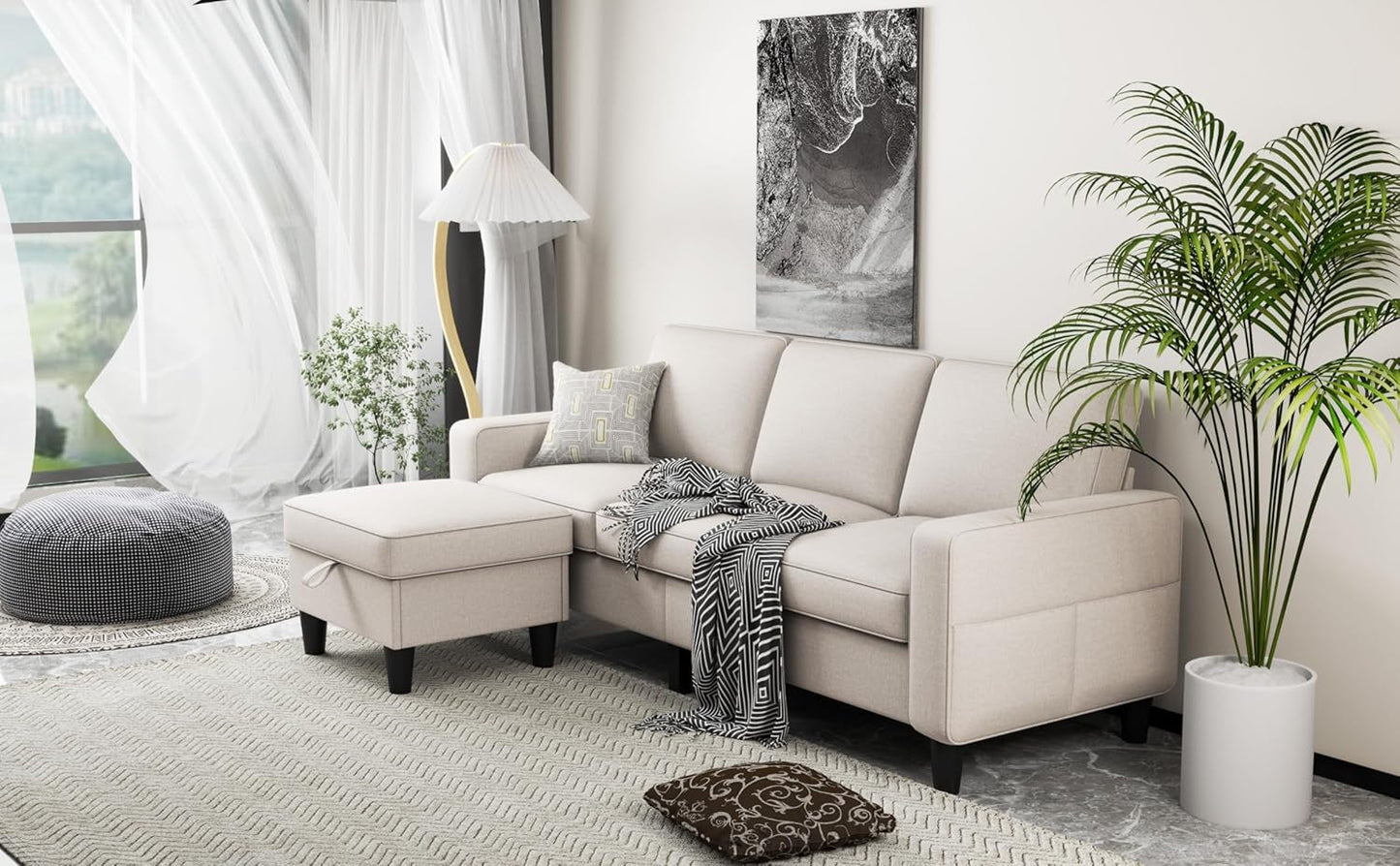 Seventy EightInch Beige Linen Sectional Sofa Storage