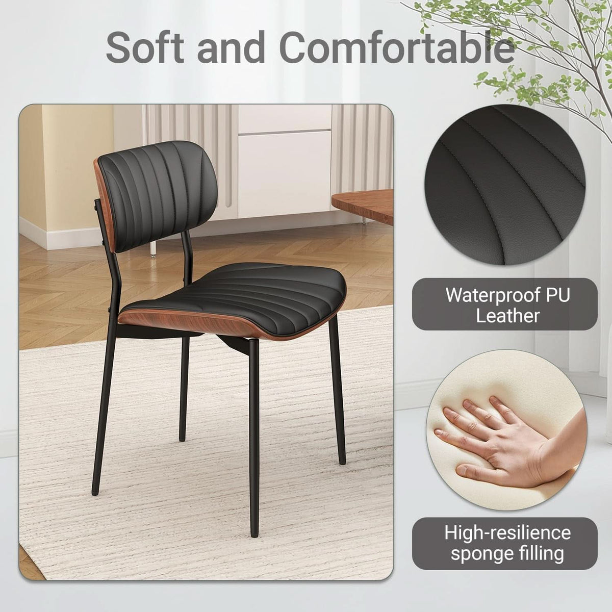 Upholstered Faux Leather Walnut Bentwood Dining Chairs