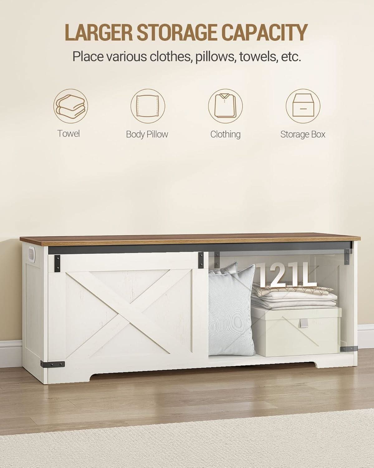Forty Seven Point Two Inch Lift Top Storage Chest White Brown Bench