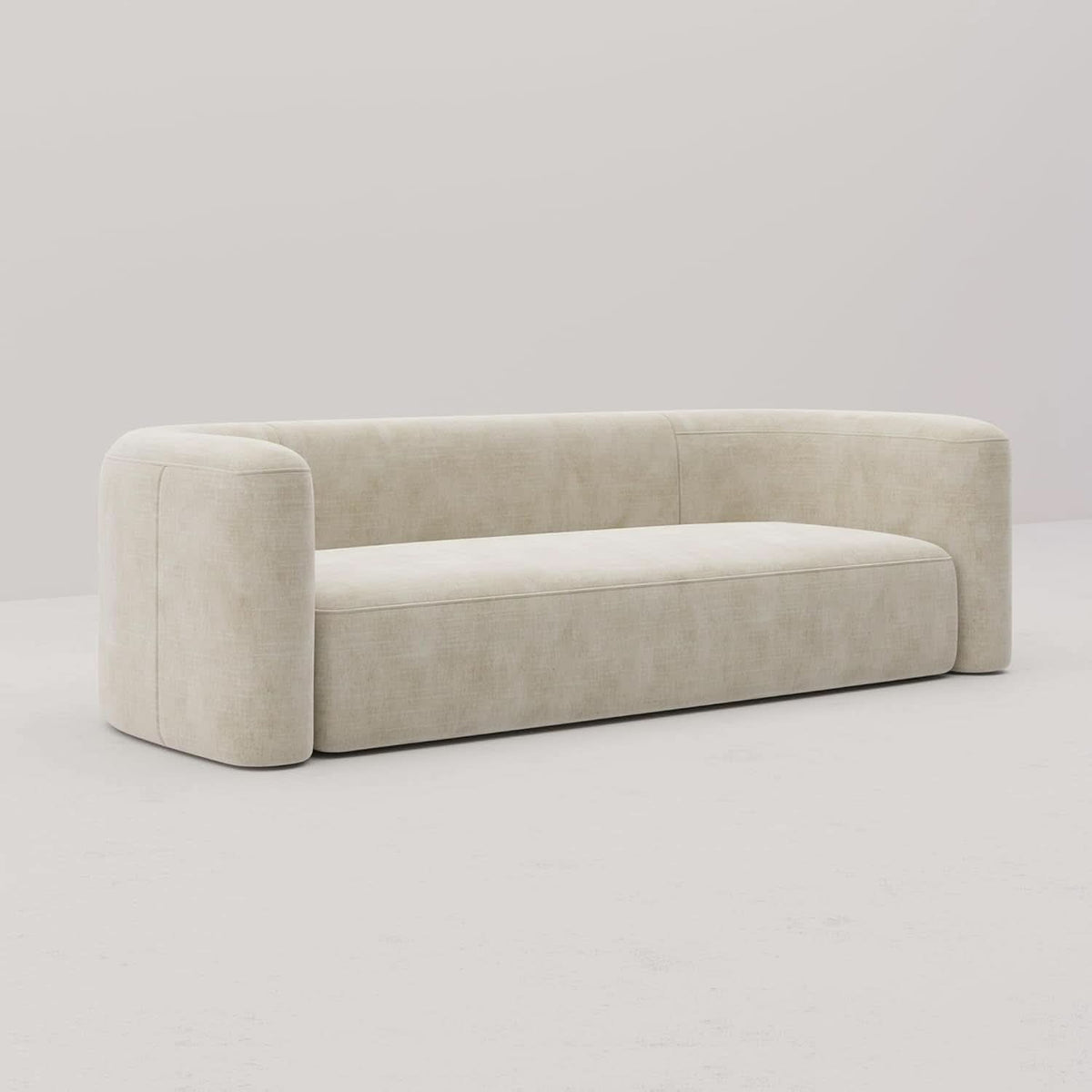 Cream Velvet 3 Seater Modern Sofa With Curved Backrest