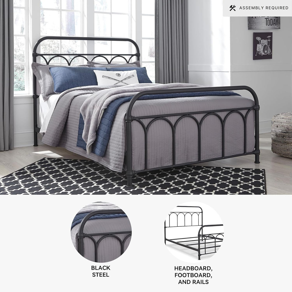Full size Metal Bed Matte Black Industrial Farm house