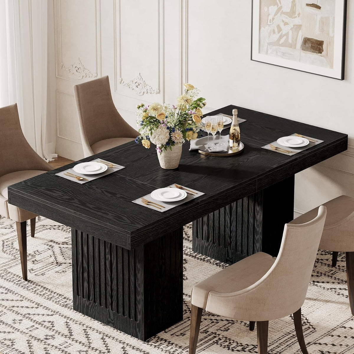 Tribesigns Black Rectangular Dining Table 63 Inches