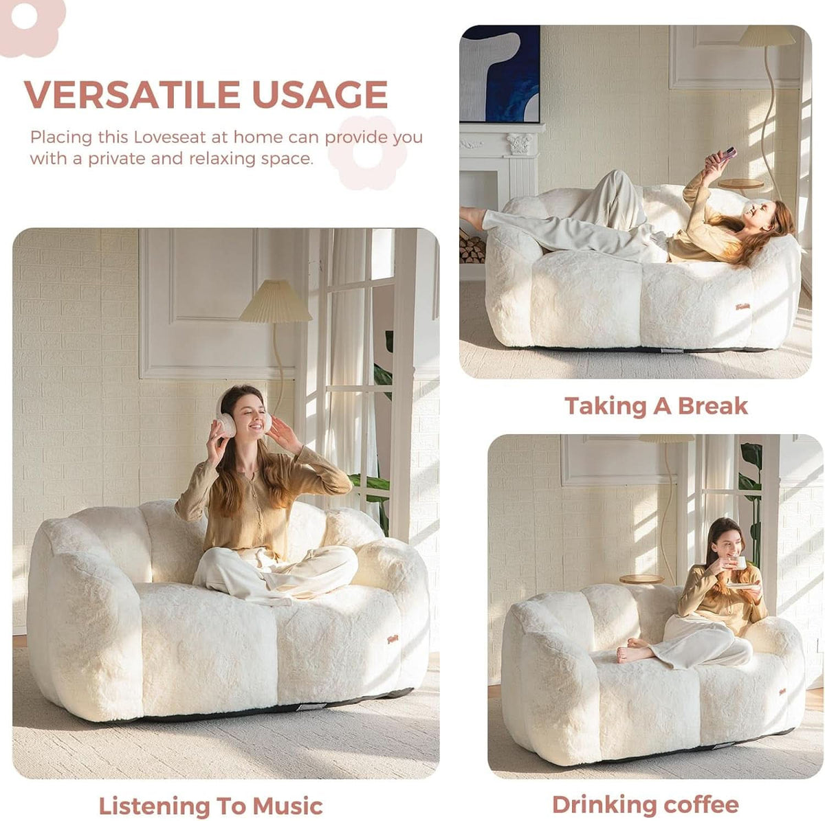 Beige Floral Shaped Bean Bag Sofa For Adults Living Room