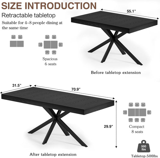 Black Extendable Dining Table Hidden Storage Extension