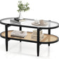 Rattan Coffee Table 40 Inch Premium Acacia Wood Finish