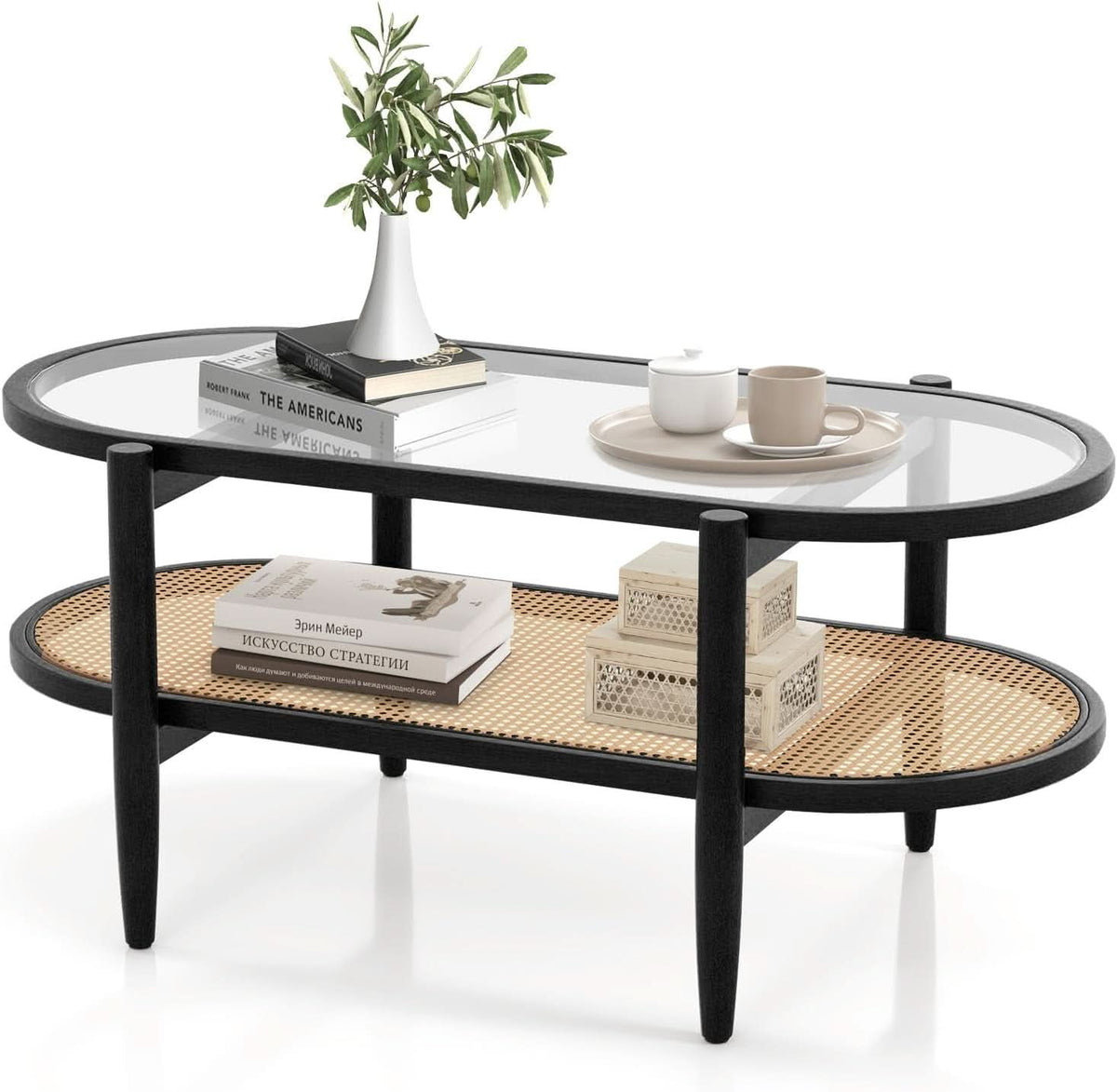 Rattan Coffee Table 40 Inch Premium Acacia Wood Finish