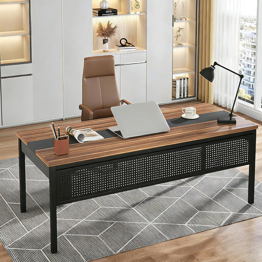 70.8 Inch Brown Black Professional Desk Workstation