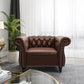 Two Piece Living Room Set Chesterfield Leather Sofa And Chair With Scroll Arms In Dark Brown