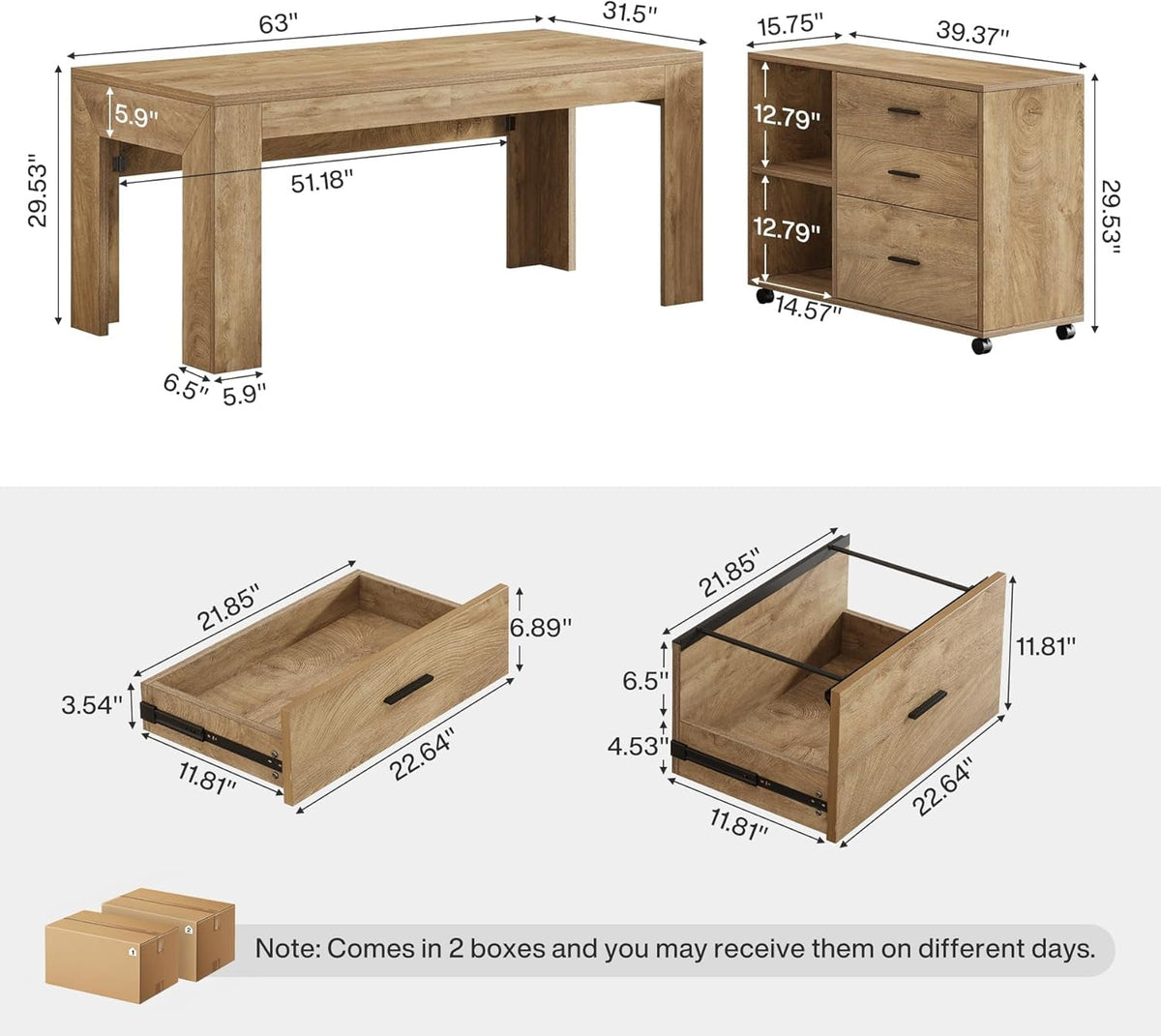 Sixty Three Inch L Shaped Desk WithStorage Drawers Brown Finish Executive Desk Premium