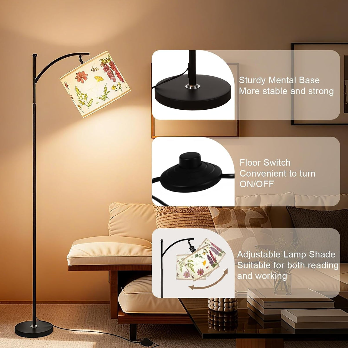 61Inch Premium Dried Flower Floor Lamp Illuminates