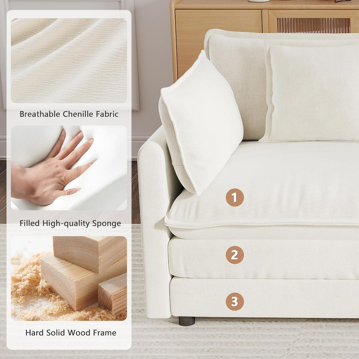 Beige Chenille 111.5 Inches Modular Sectional Sofa