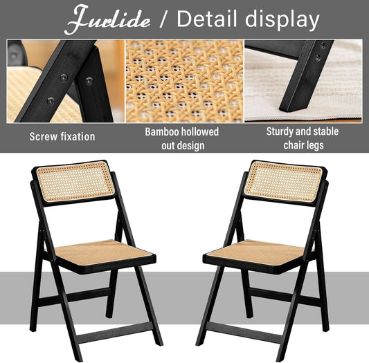 Rattan Folding Dining Chairs Set Of 2 Black Mid Century