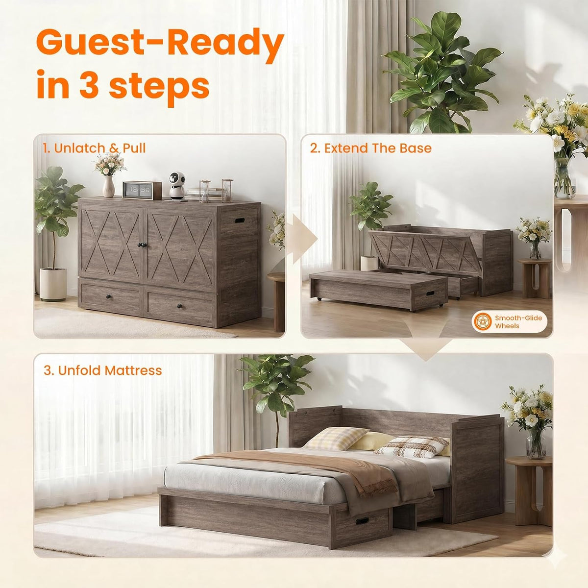 Murphy Bed Queen Mattress Included Grey Finish Drawer