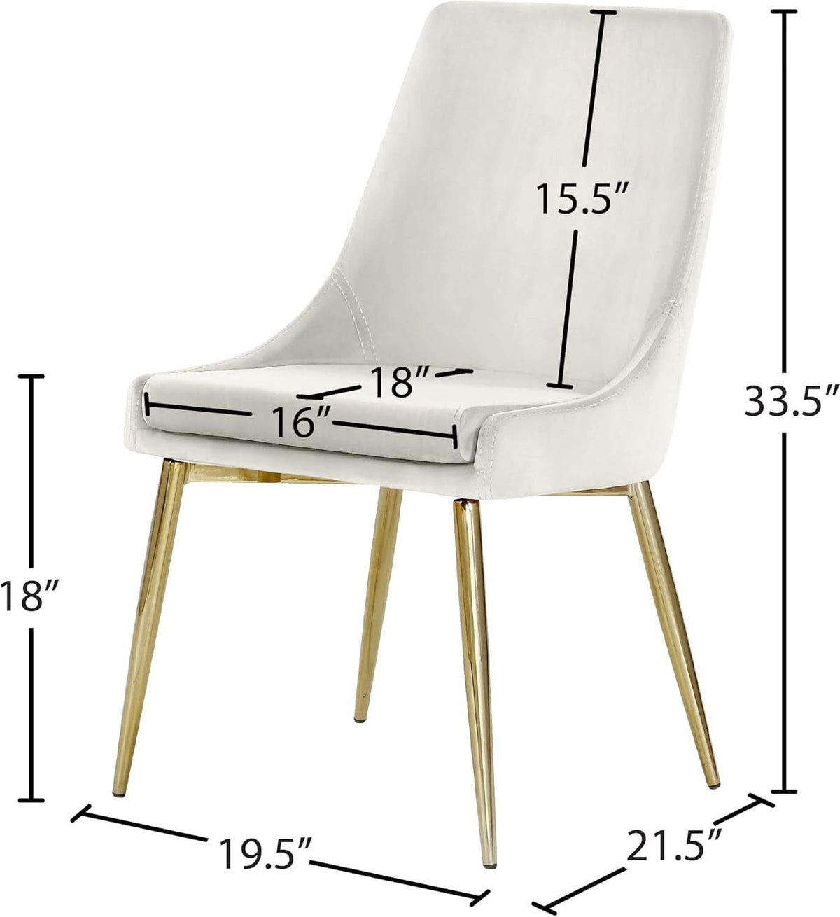 Cream Velvet Upholstered Dining Chair With Goldtone
