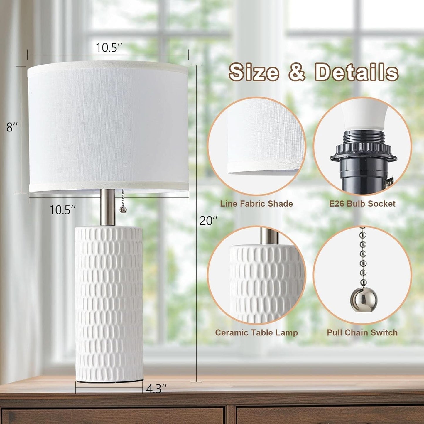 White Ceramic Table Lamps Gleaming Dimmable Twenty Inch Tall