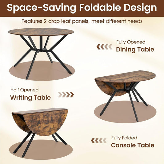 Sturdy Construction Round Brown Folding Dining Table