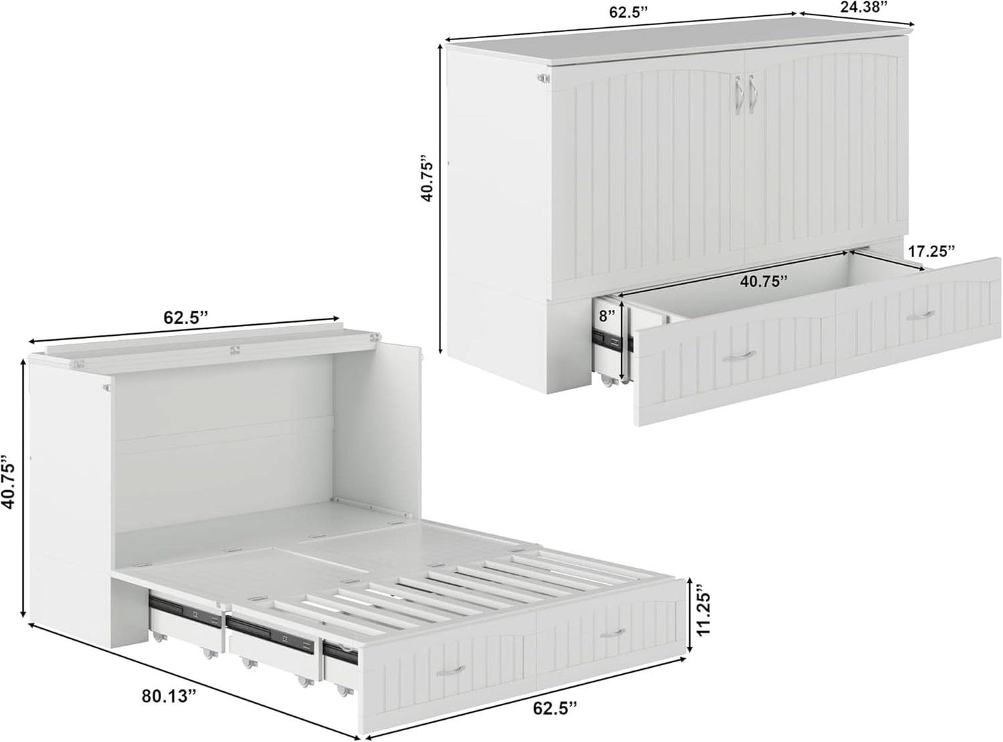 Queen Murphy Bed Chest With BuiltIn USB Charger White