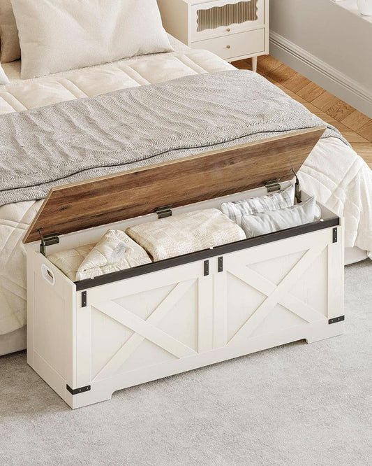 Forty Seven Point Two Inch Lift Top Storage Chest White Brown Bench