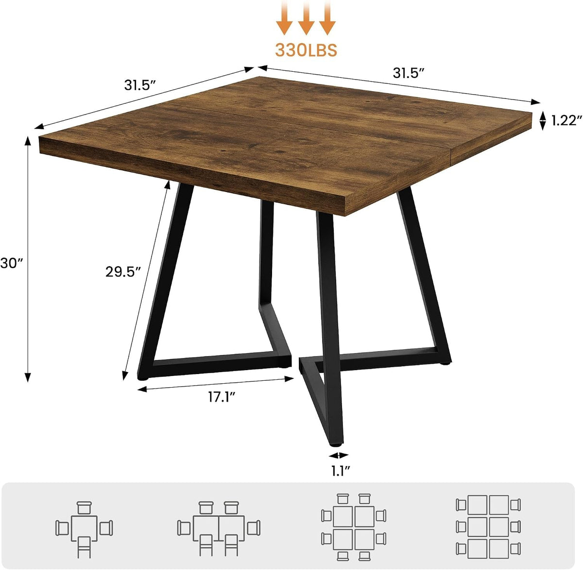 Contemporary Square Waterproof Dining Table Rust Brown