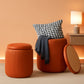 Two Orange Velvet Round Storage Ottoman Multifunction