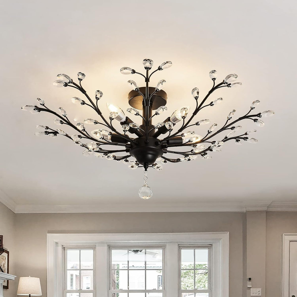 Black Five Light Vintage Crystal Ceiling Chandelier