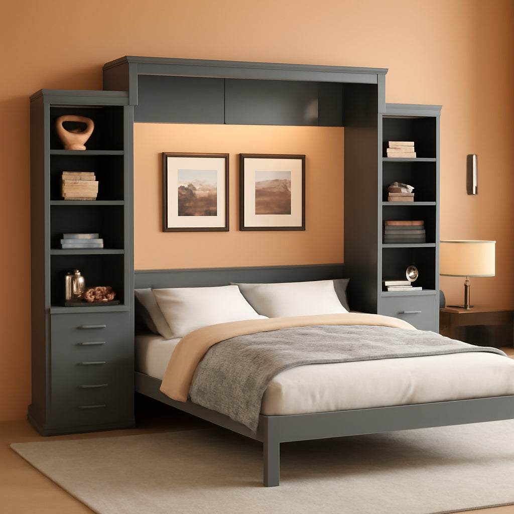 Gray Queen Murphy Wall Bed With Multifunctional Storage-0
