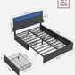 Illuminated Full Size Bed Frame With USB C Ports Headboard