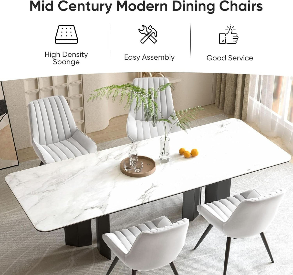 White Upholstered Dining Chairs With Thick Cushions