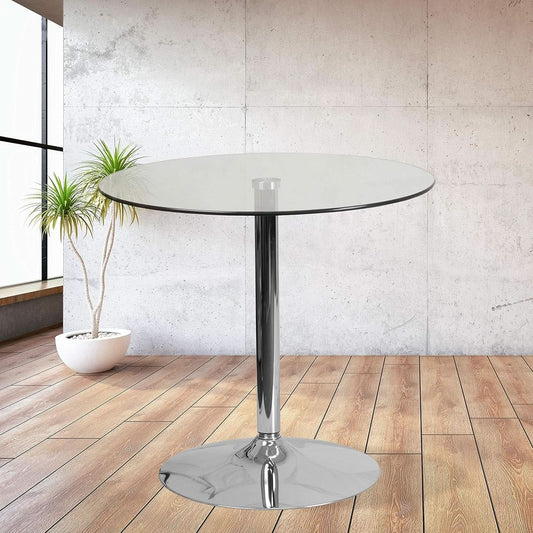31.5 Inch Tempered Glass-Glass Dining Table Chromed Base