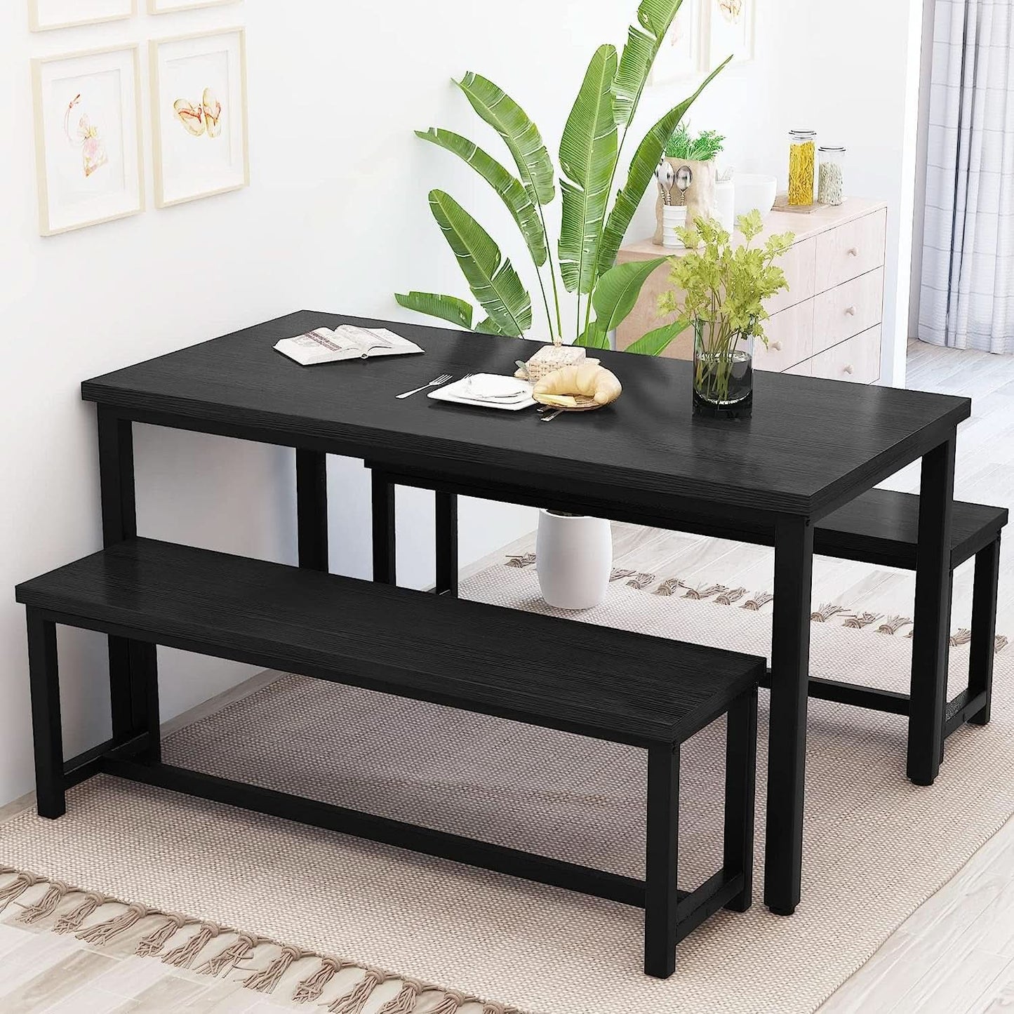 Rectangular Dining Table And Chairs Set Four Modern Wood