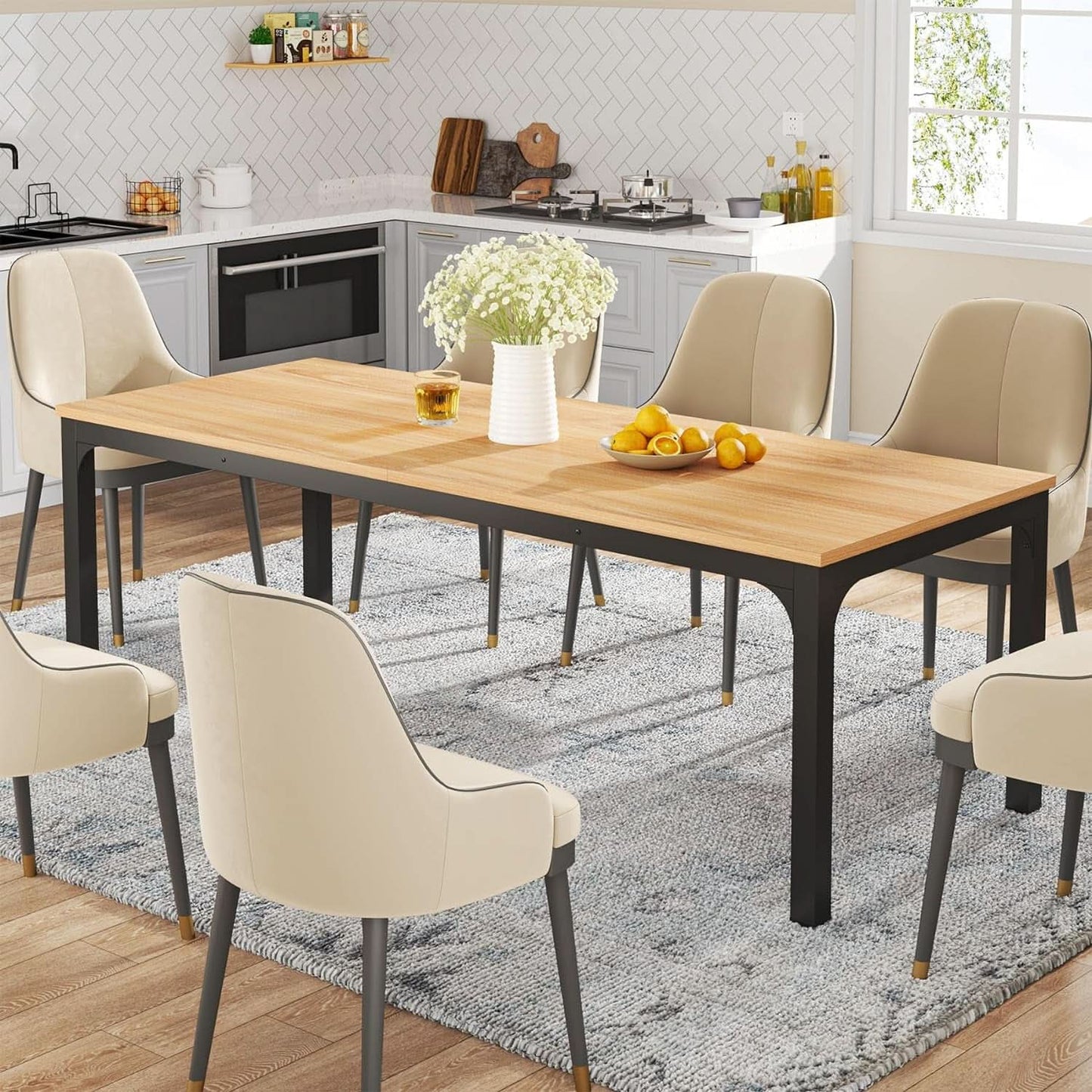 78 Inch Rustic Wood Dining Table For 6-8 People Rectangular