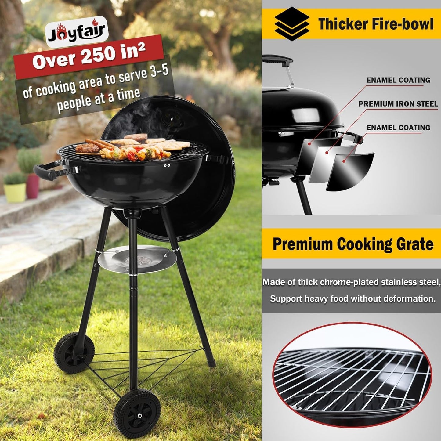 Industrial Grade Black 18Inch Kettle Grill Outdoor