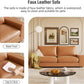 Faux Leather Loveseat Sofa 71Inch Brown Solid Wooden Frame