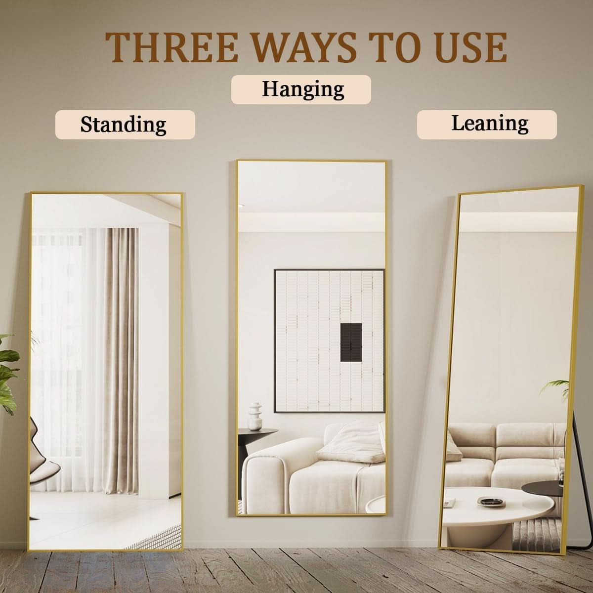 65 Inch Floor Mirror With Gold Frame