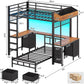 Black Industrial Twin Bunk Bed Desk BuiltIn Storage Drawers