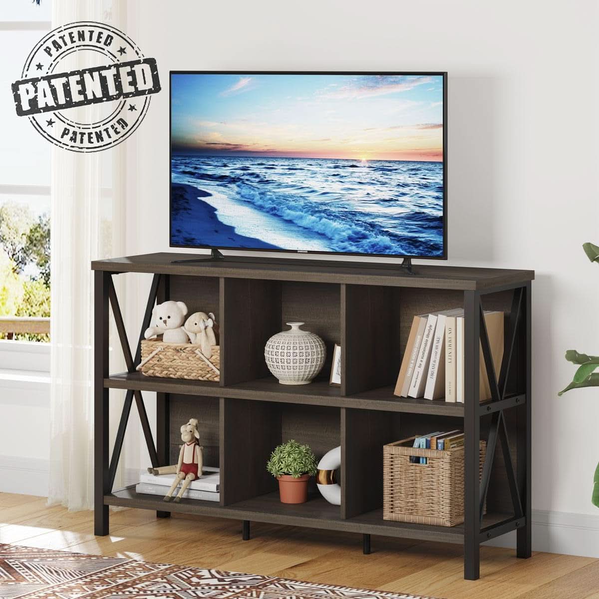 6 Cube Storage Organizer Bookcase Walnut Brown Living Room-3