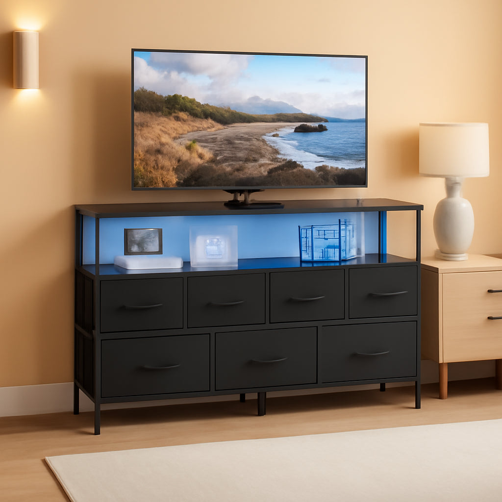 Ink Black Engineered Dresser With Integrated Lighting