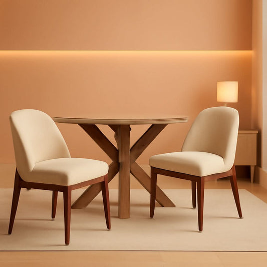 Beige Upholstered Dining Chairs With SolidWood Legs