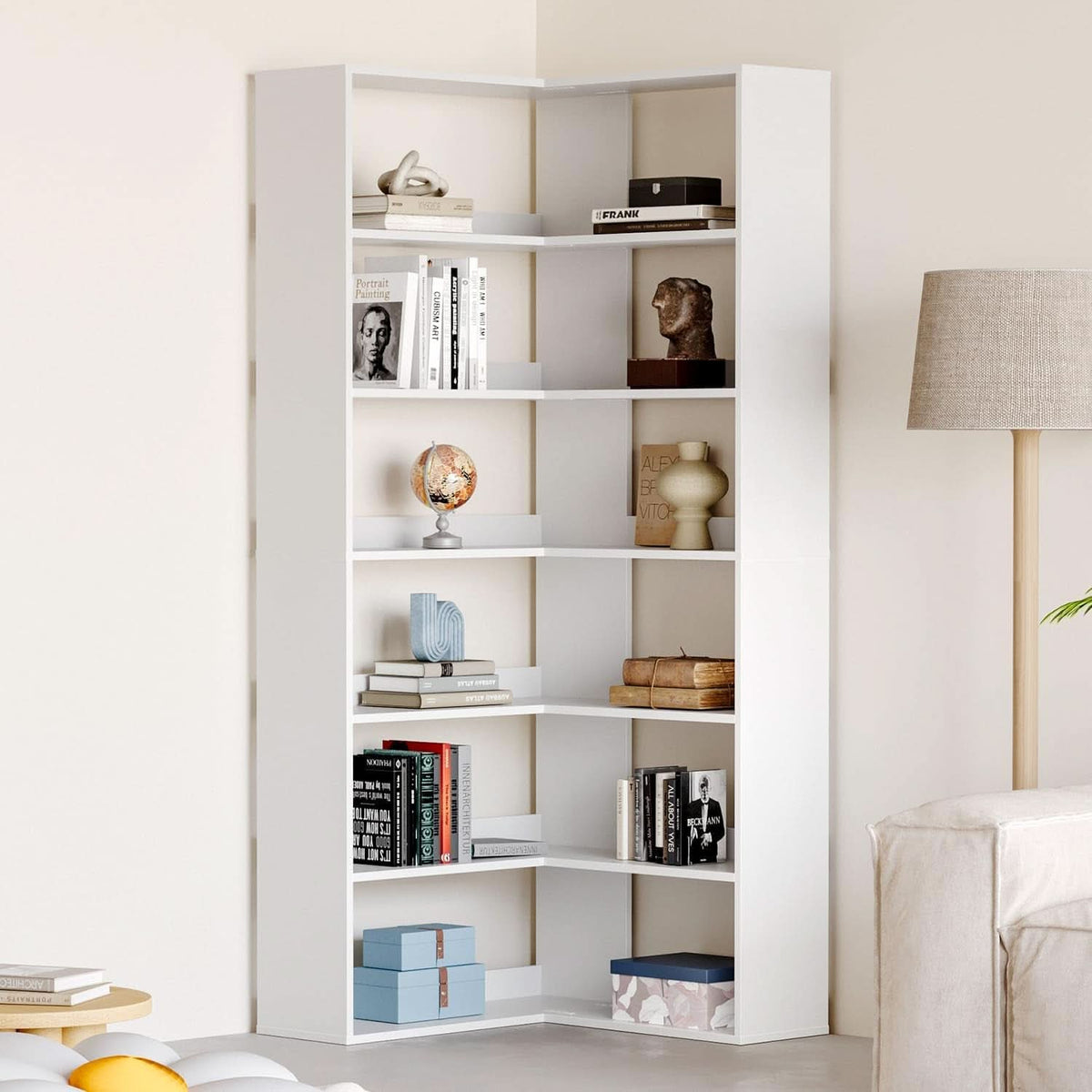 L Shaped Corner Bookshelf 23.6 Inch Freestanding Display-0