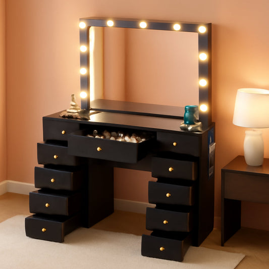 42-Inch Vanity Table Featuring Ultra LED Lighting Black