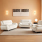 Leather 3 Piece Living Room Set Cream White With 3 Seater Sofa Loveseat And Armchair