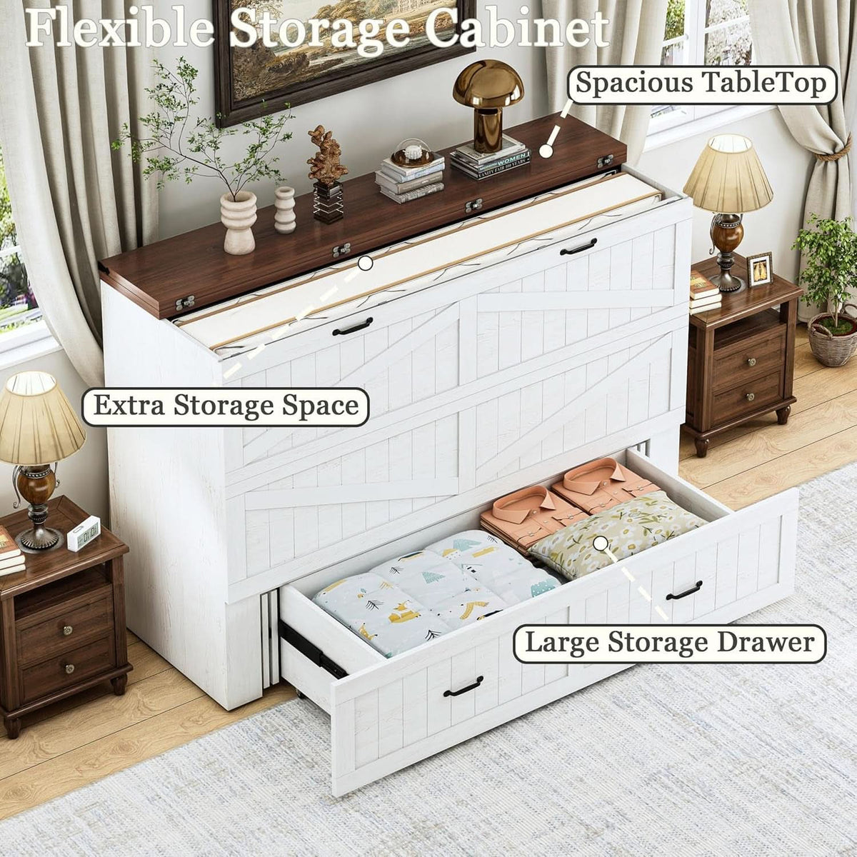 Queen Murphy Cabinet Bed Integrated Charging Station-4