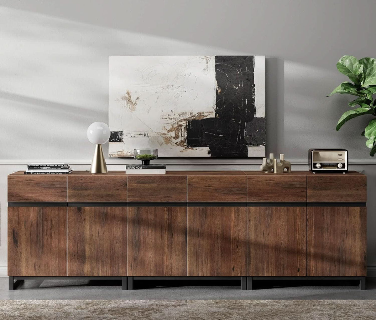 Brown 3 In 1 TV Stand For 100 Inch TV Adjustable Shelves Metal Base