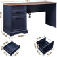 Blue Farmhouse Executive Desk With Charging Station