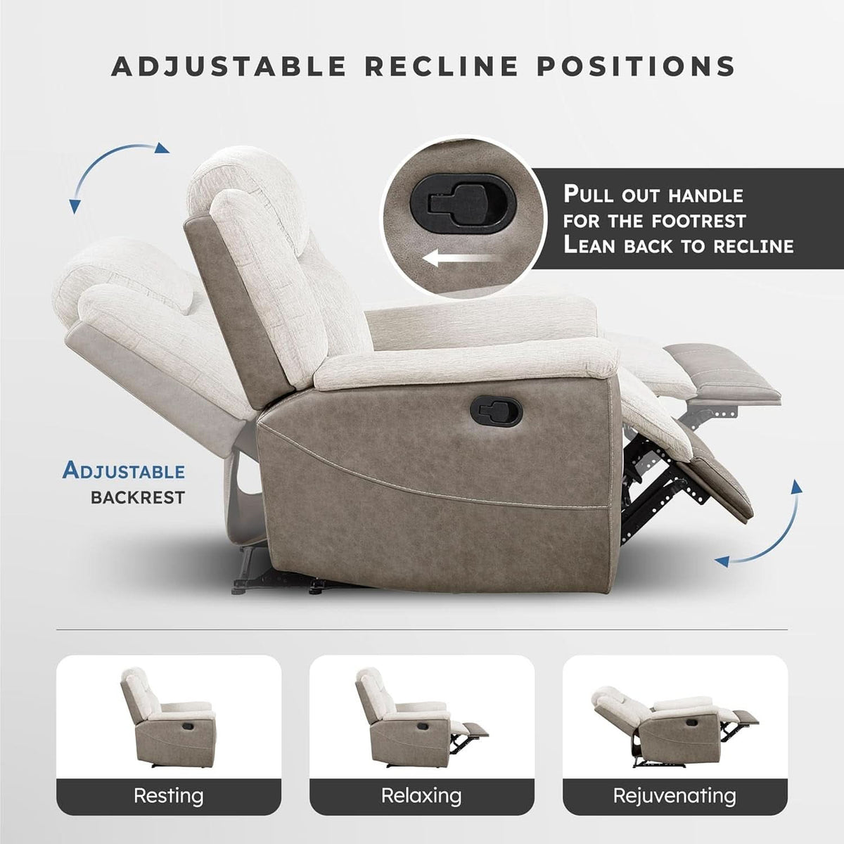 Two Tone Beige Chenille Upholstered Reclining Sofa