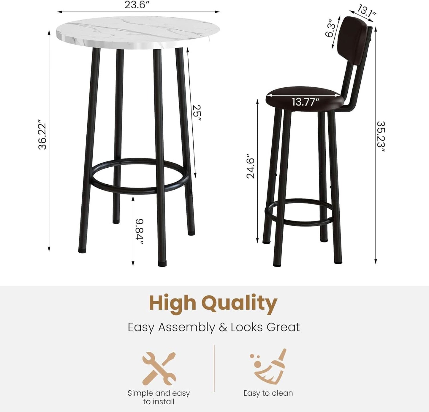 24 Inch Round Ultra Smooth Marble Top Dining Set White