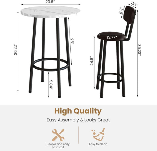 24 Inch Round Ultra Smooth Marble Top Dining Set White